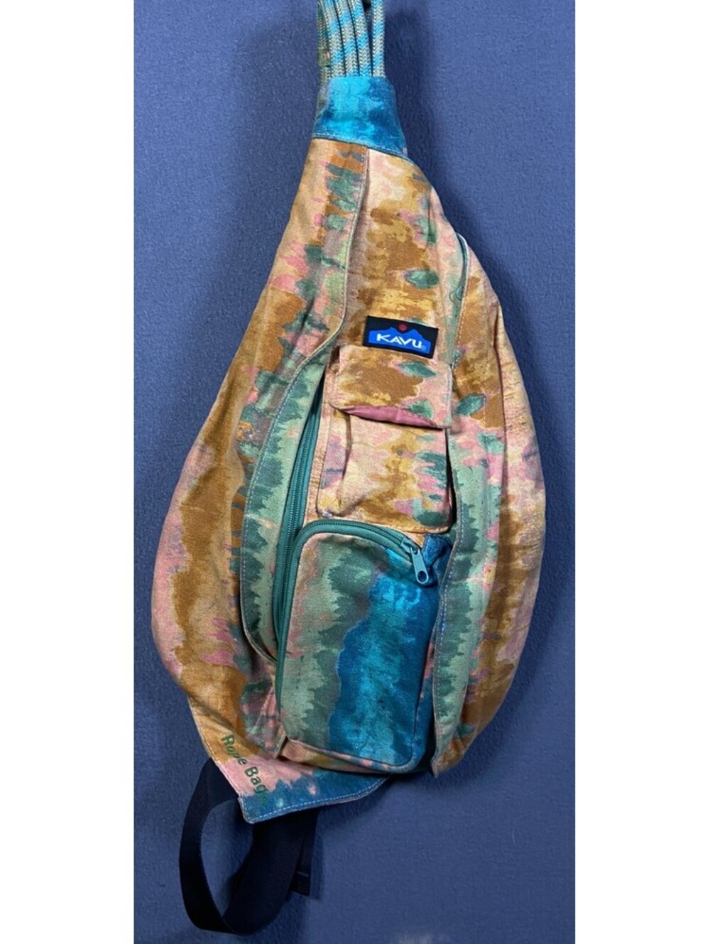 KAVU Rope Bag River Ikat Pink Turquoise Sling Crossbody Backpack Canvas Gorpcore